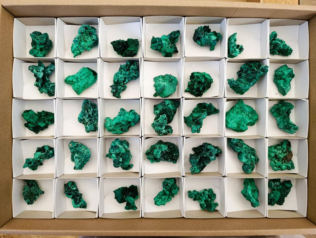 Natural Mini Silky Malachite Specimens x 35 From Kasompe, Congo - Toprock Gemstones and Minerals 