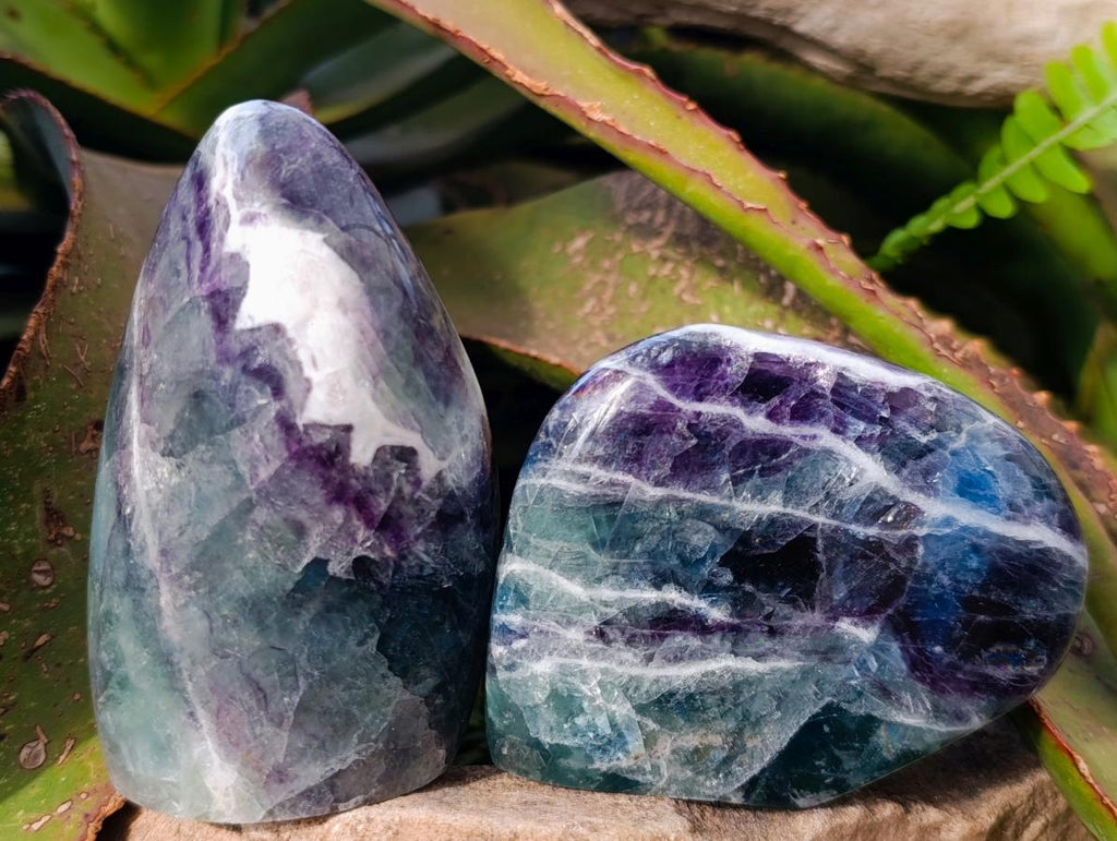 Polished Watermelon Fluorite Standing Display Pieces x 3 From Uis, Namibia - Toprock Gemstones and Minerals 