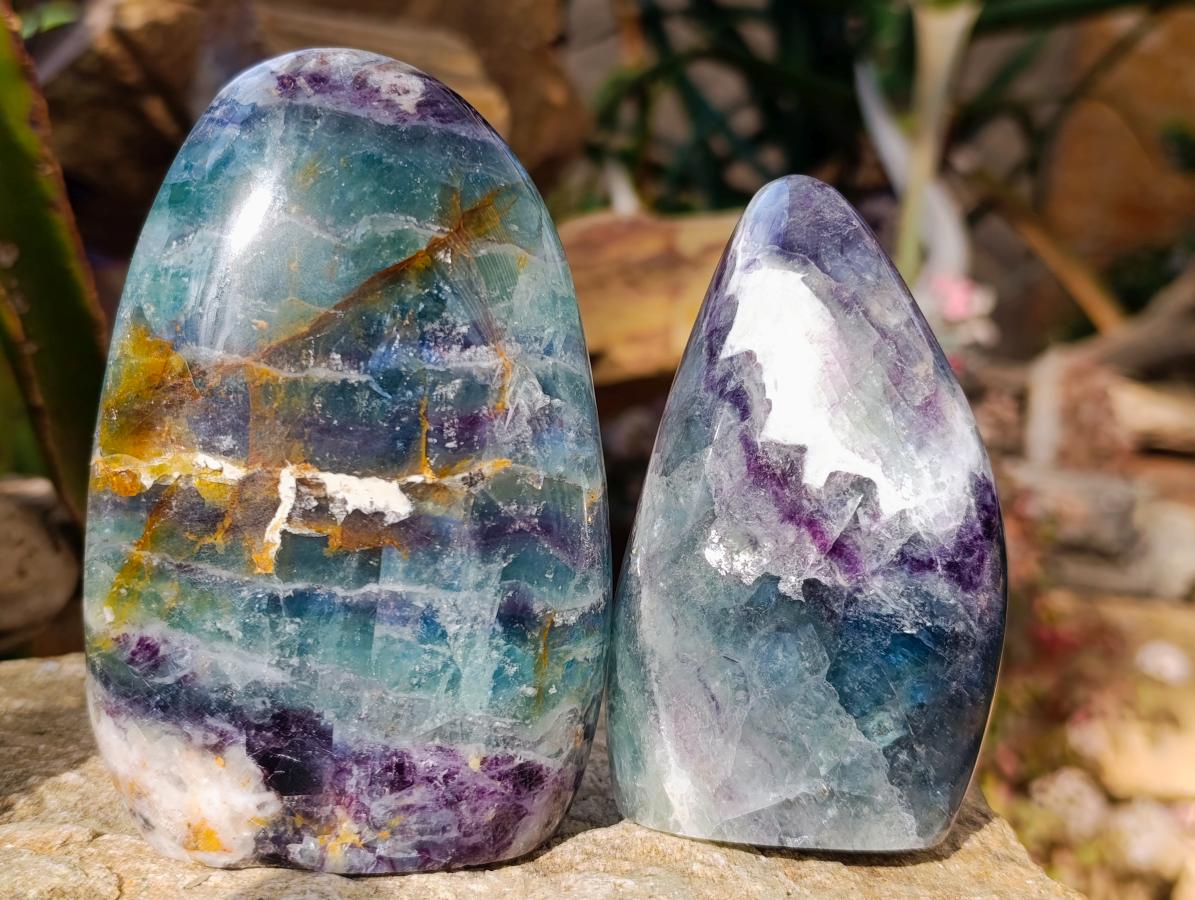 Polished Watermelon Fluorite Standing Display Pieces x 3 From Uis, Namibia - Toprock Gemstones and Minerals 