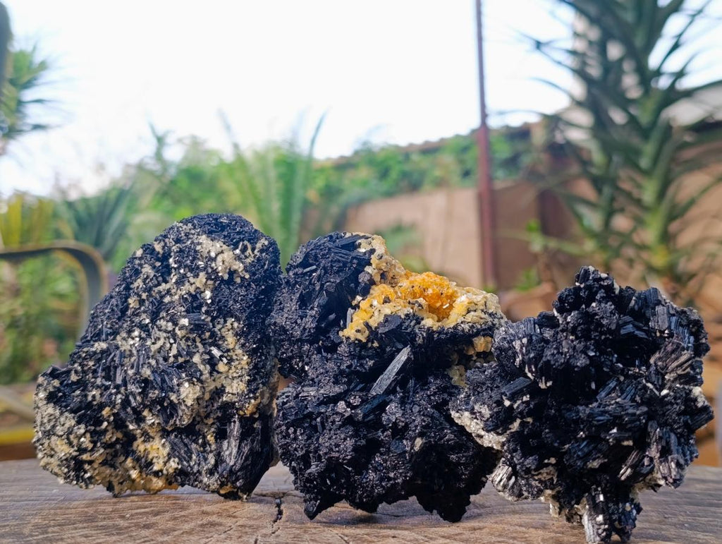 Natural Schorl Black Tourmaline Specimens with Muscovite Mica x 3 From Erongo, Namibia - Toprock Gemstones and Minerals 