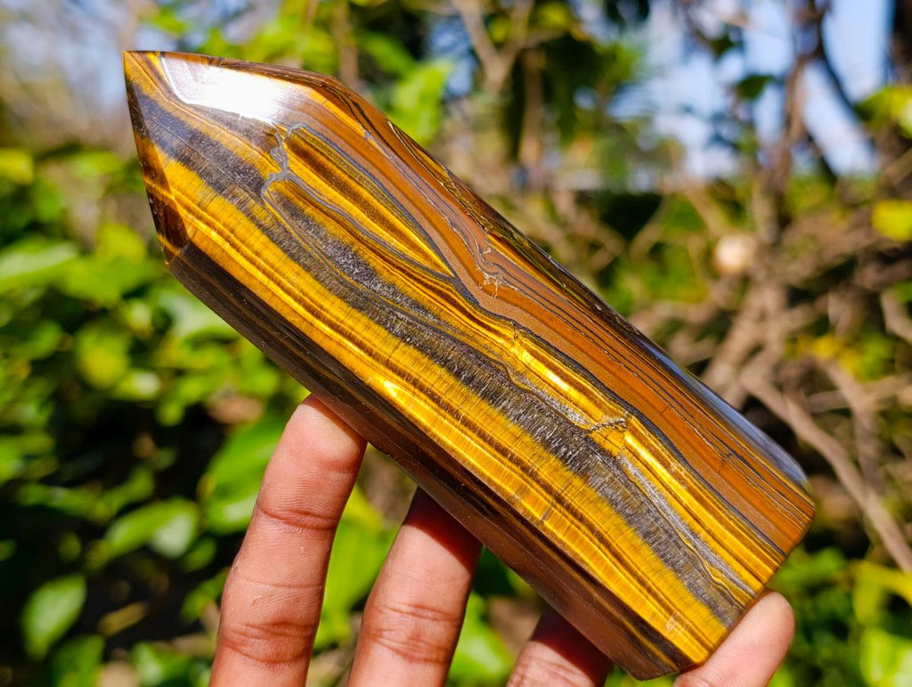 Polished Golden Tigers Eye Standing Display Points x 2 From Prieska, South Africa - Toprock Gemstones and Minerals 