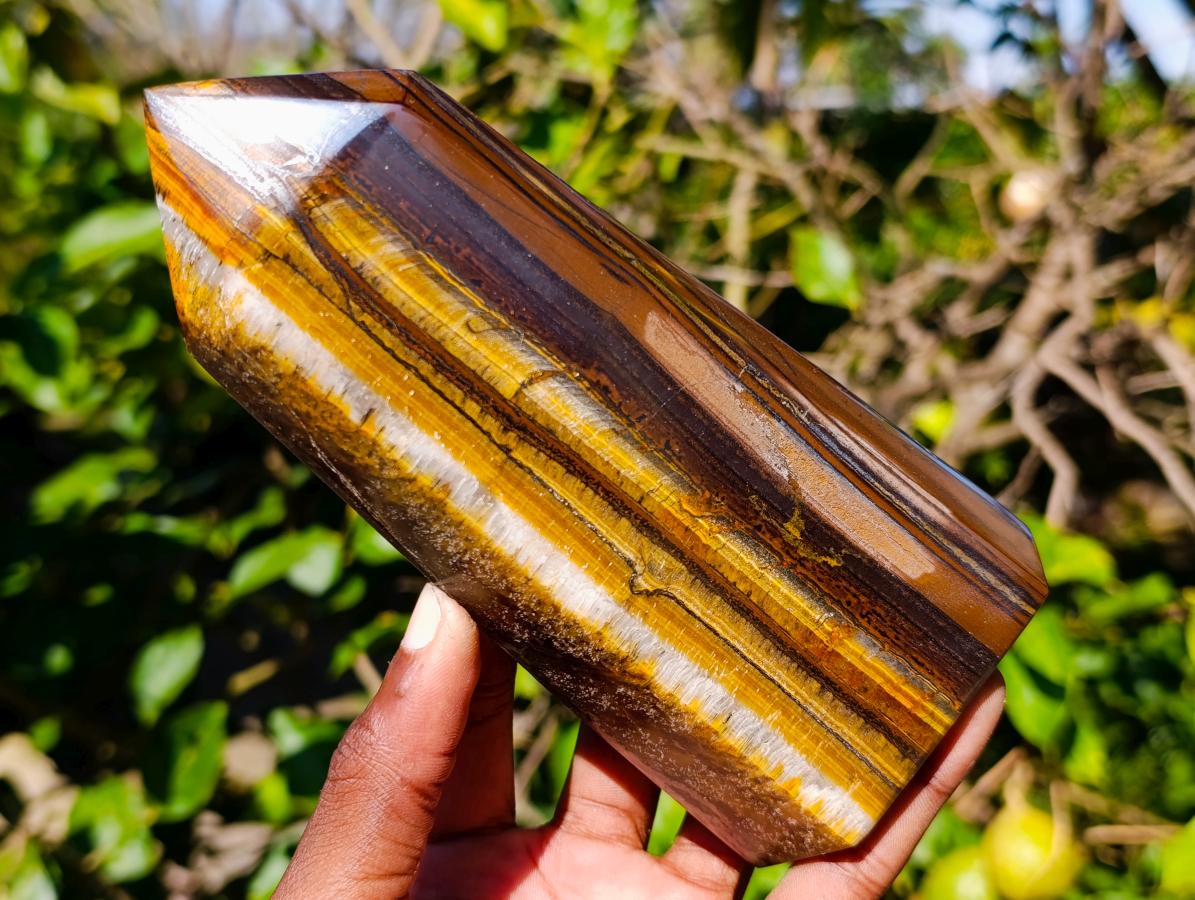Polished Golden Tigers Eye Standing Display Points x 2 From Prieska, South Africa - Toprock Gemstones and Minerals 