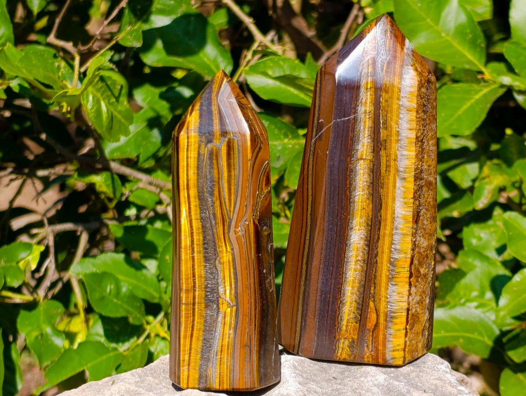 Polished Golden Tigers Eye Standing Display Points x 2 From Prieska, South Africa - Toprock Gemstones and Minerals 