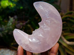 Hand Made Gemmy Rose Quartz Crescent Moon Carvings x 4 From Madagascar