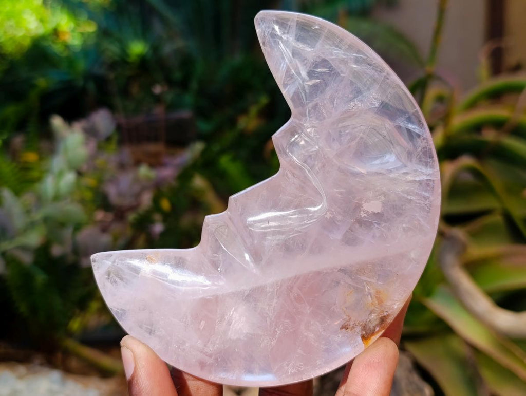 Hand Made Gemmy Rose Quartz Crescent Moon Carvings x 4 From Madagascar