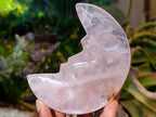 Hand Made Gemmy Rose Quartz Crescent Moon Carvings x 4 From Madagascar