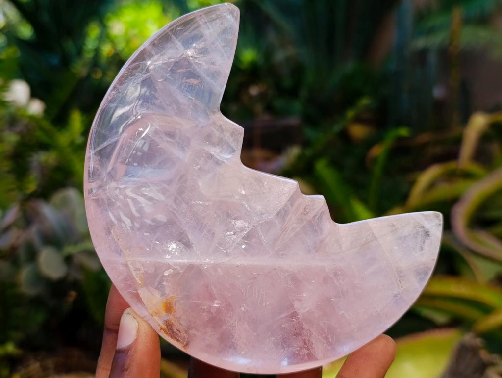 Hand Made Gemmy Rose Quartz Crescent Moon Carvings x 4 From Madagascar