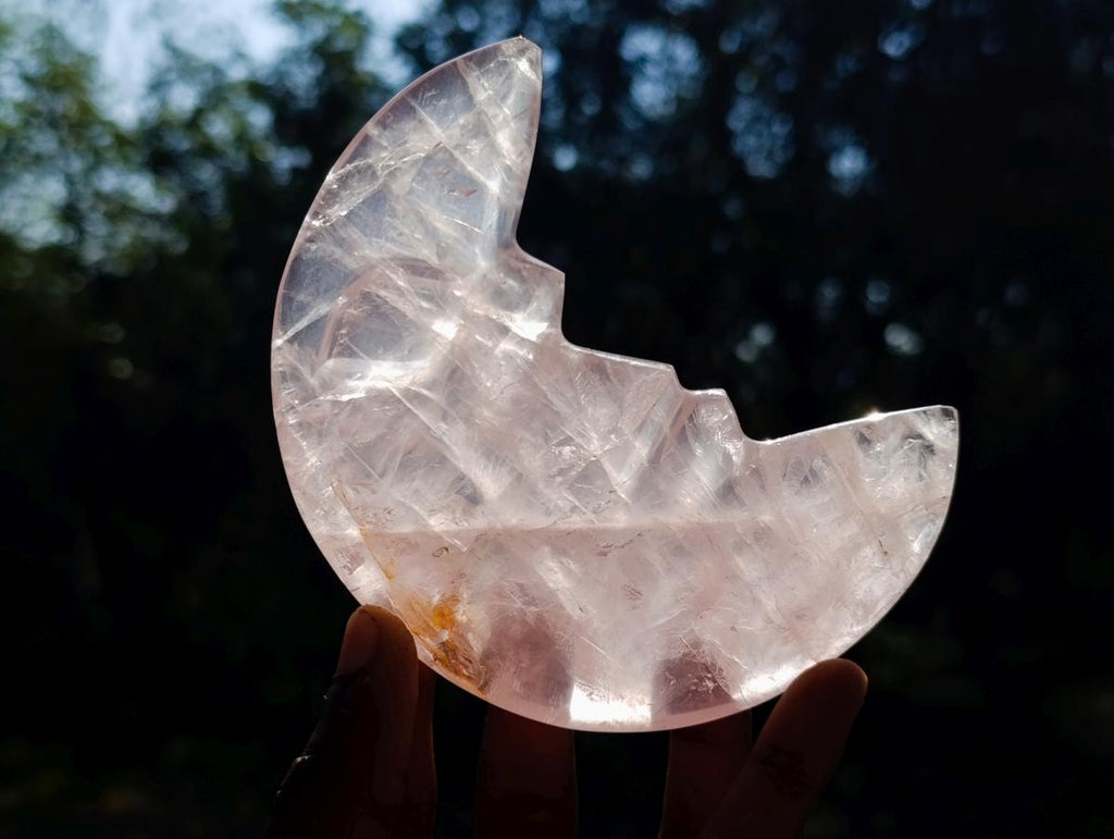 Hand Made Gemmy Rose Quartz Crescent Moon Carvings x 4 From Madagascar