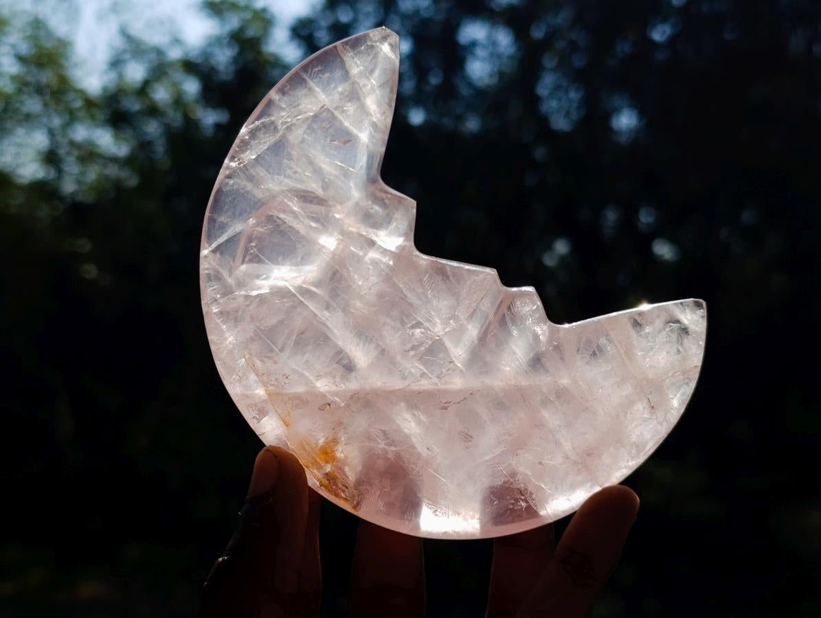 Hand Made Gemmy Rose Quartz Crescent Moon Carvings x 4 From Madagascar