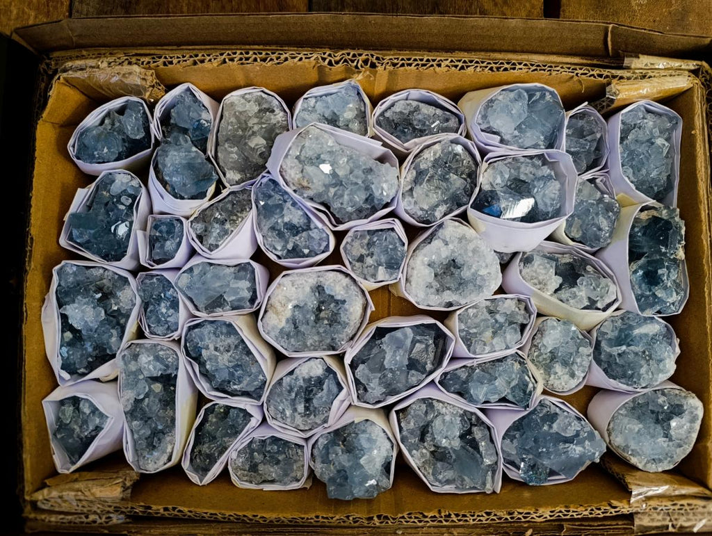 Natural Blue Celestite Specimens x 40 From Sakoany, Madagascar