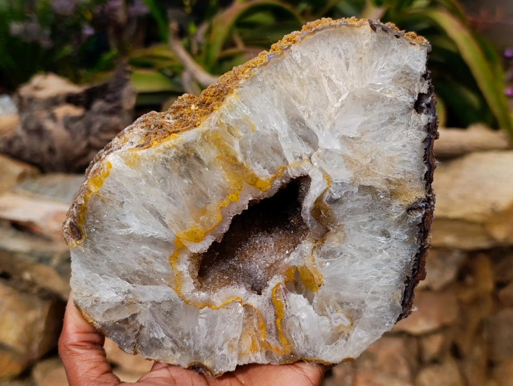 Polished One Side Lemur Island Agate Crystalline Geode x 1 From Nosy Varika, Madagascar