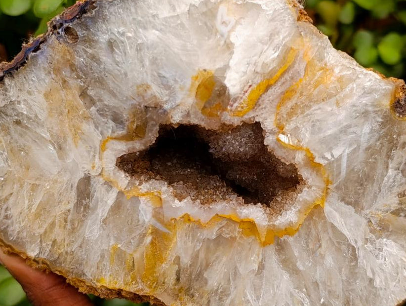 Polished One Side Lemur Island Agate Crystalline Geode x 1 From Nosy Varika, Madagascar