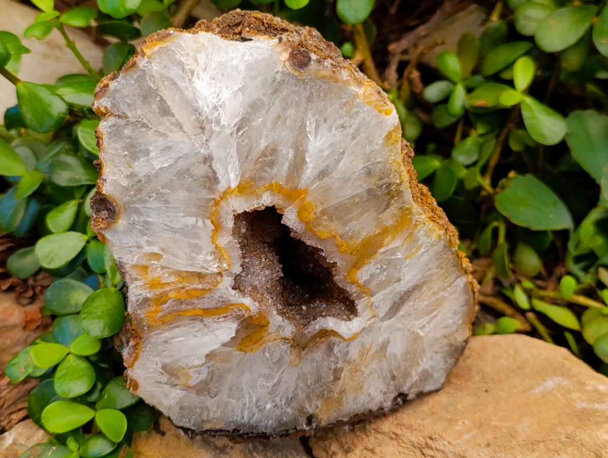 Polished One Side Lemur Island Agate Crystalline Geode x 1 From Nosy Varika, Madagascar