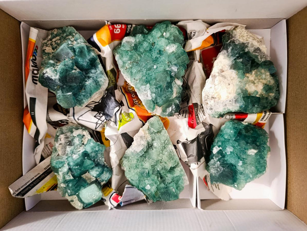 Natural Green Cubic Fluorite Specimens x 6 From Mandrosonoro, Madagascar - Toprock Gemstones and Minerals 