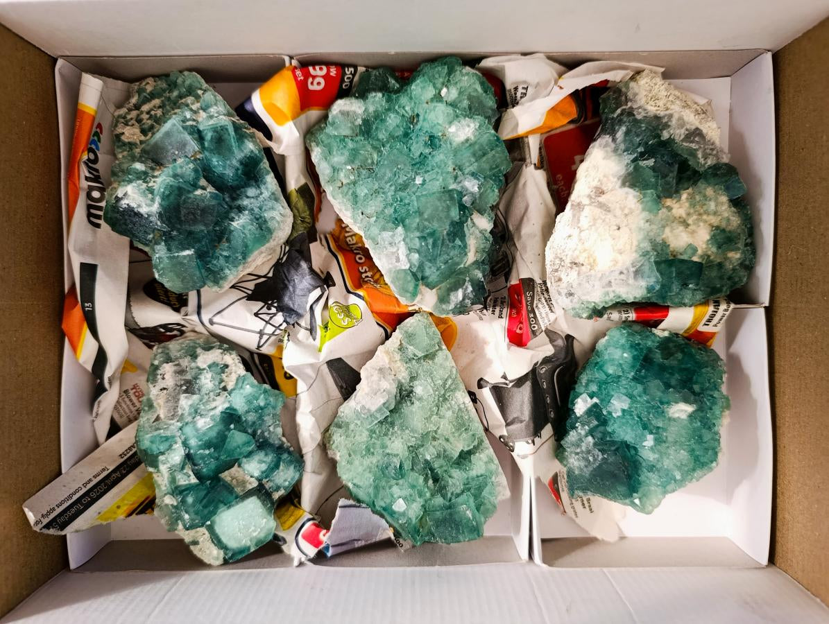 Natural Green Cubic Fluorite Specimens x 6 From Mandrosonoro, Madagascar - Toprock Gemstones and Minerals 