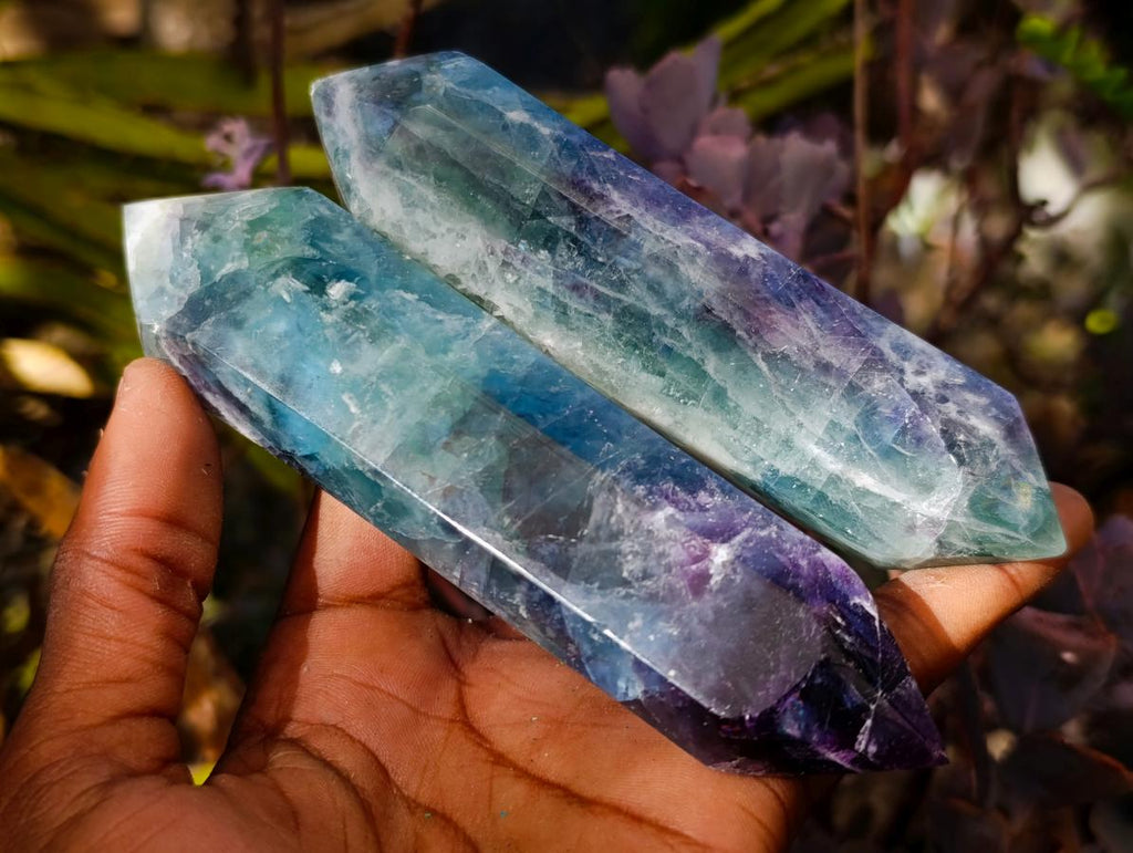 Polished Double Terminated Watermelon Fluorite Crystals x 6 From Uis, Namibia - Toprock Gemstones and Minerals 