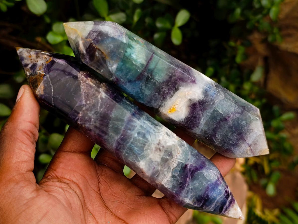Polished Double Terminated Watermelon Fluorite Crystals x 6 From Uis, Namibia - Toprock Gemstones and Minerals 