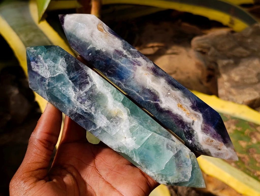 Polished Double Terminated Watermelon Fluorite Crystals x 6 From Uis, Namibia - Toprock Gemstones and Minerals 