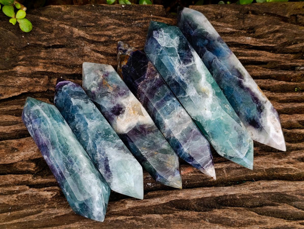 Polished Double Terminated Watermelon Fluorite Crystals x 6 From Uis, Namibia - Toprock Gemstones and Minerals 