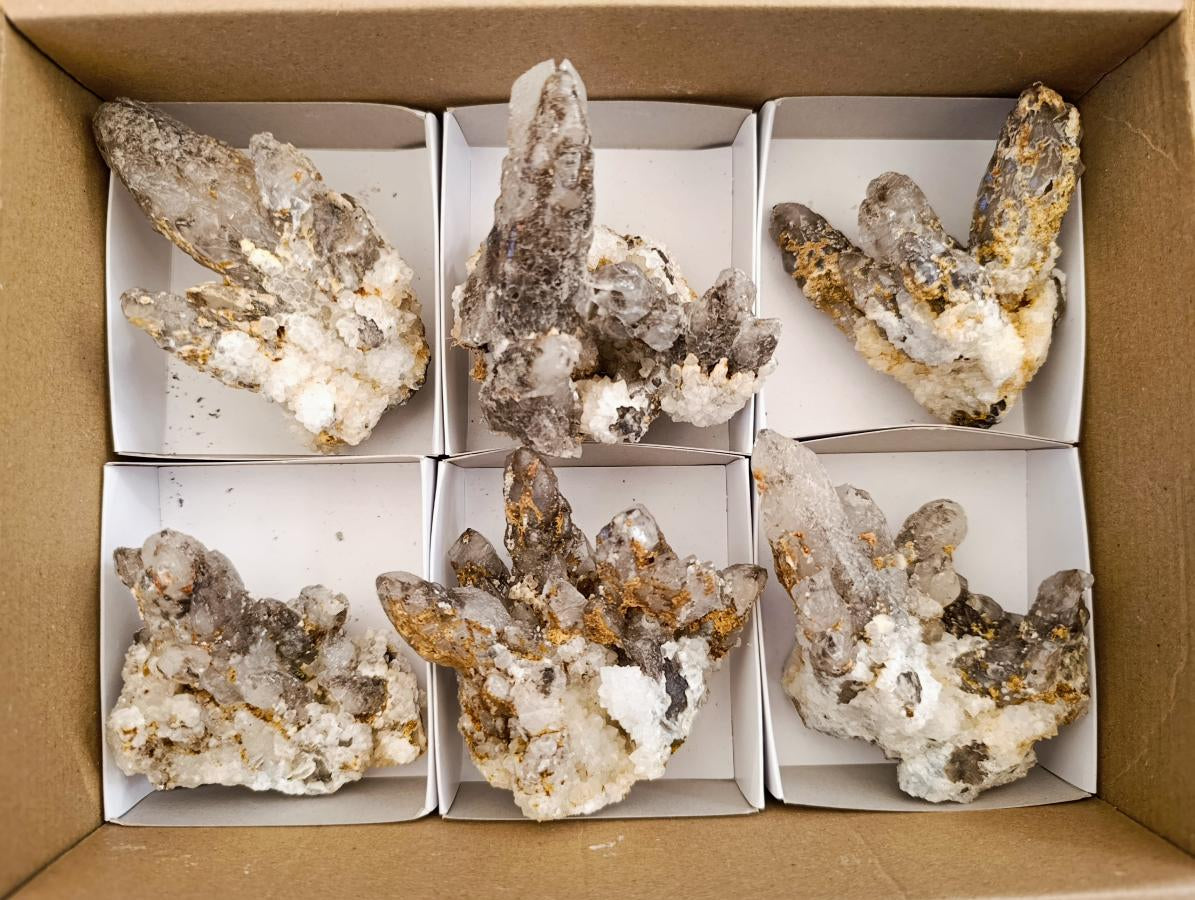 Natural Drusy Quartz Coated Calcite Cluster Specimens x 6 From Albert's Mountain, Lesotho - Toprock Gemstones and Minerals 