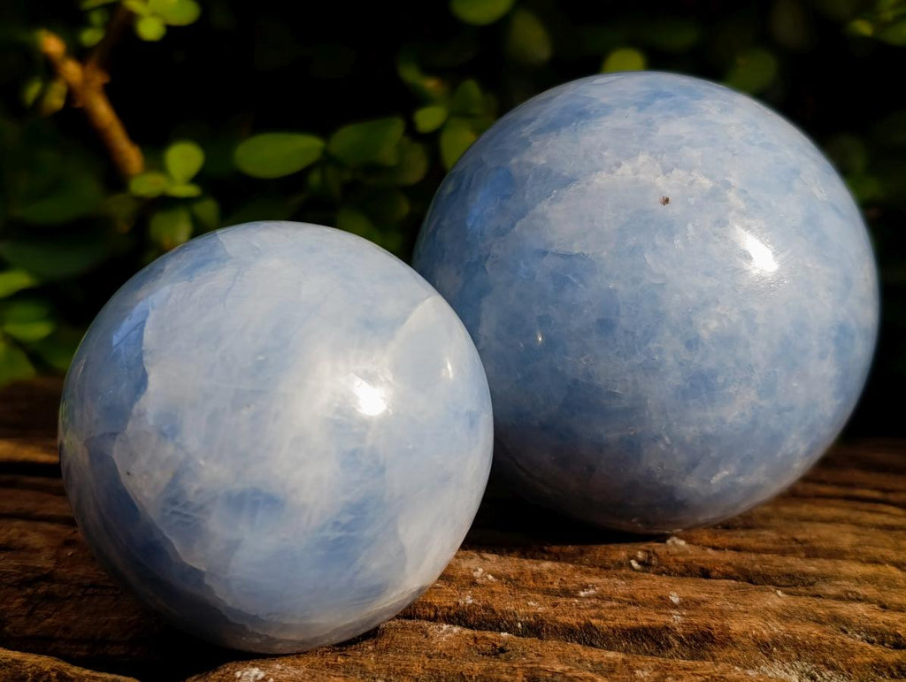Polished Blue Calcite Spheres x 2 From Madagascar - Toprock Gemstones and Minerals 