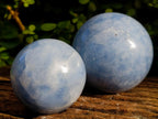 Polished Blue Calcite Spheres x 2 From Madagascar - Toprock Gemstones and Minerals 