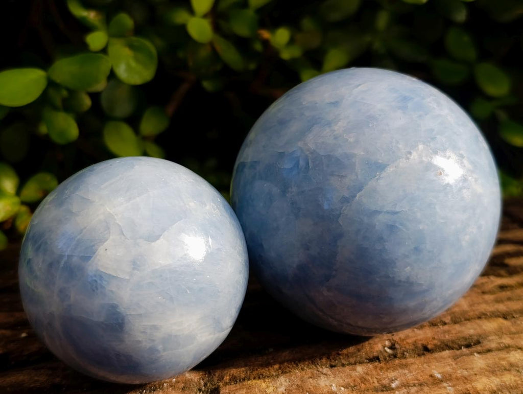 Polished Blue Calcite Spheres x 2 From Madagascar - Toprock Gemstones and Minerals 