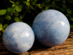 Polished Blue Calcite Spheres x 2 From Madagascar - Toprock Gemstones and Minerals 