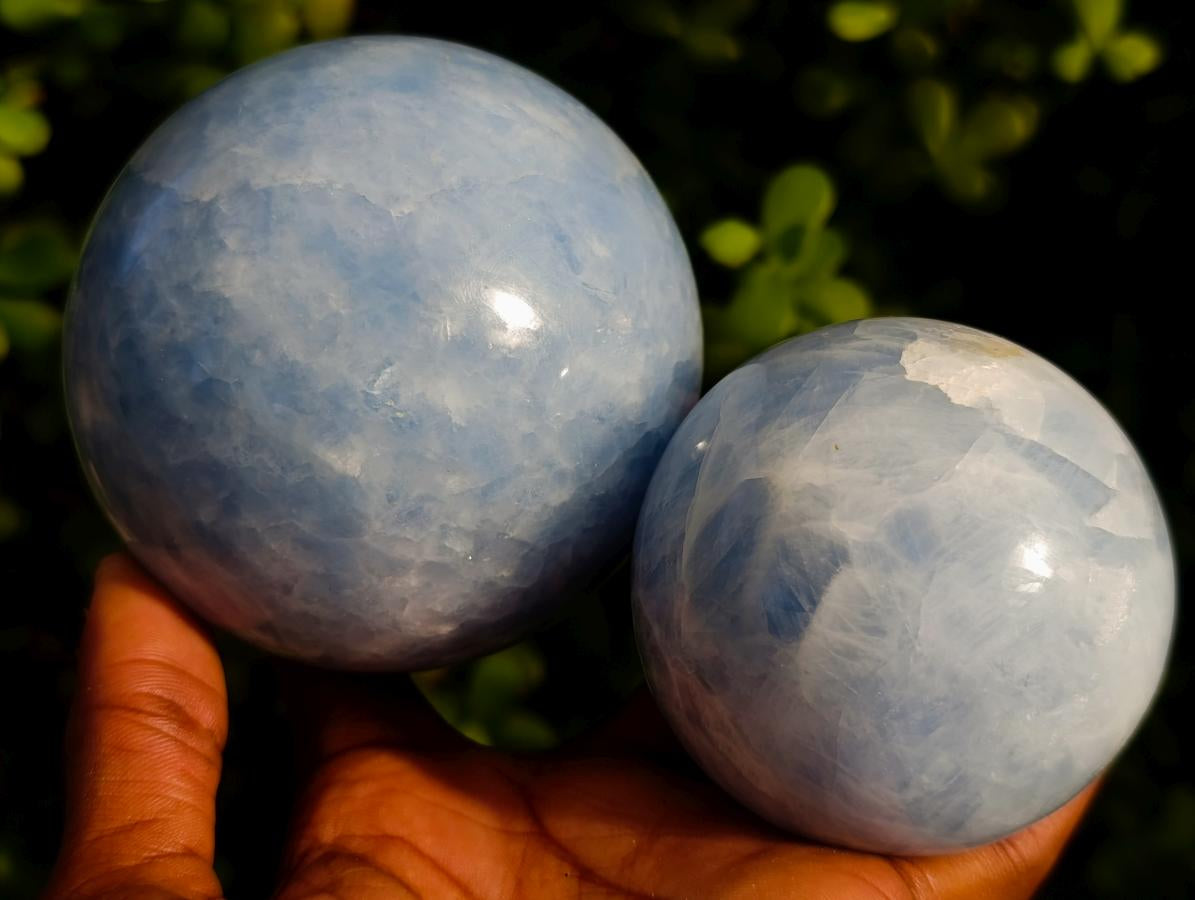 Polished Blue Calcite Spheres x 2 From Madagascar - Toprock Gemstones and Minerals 