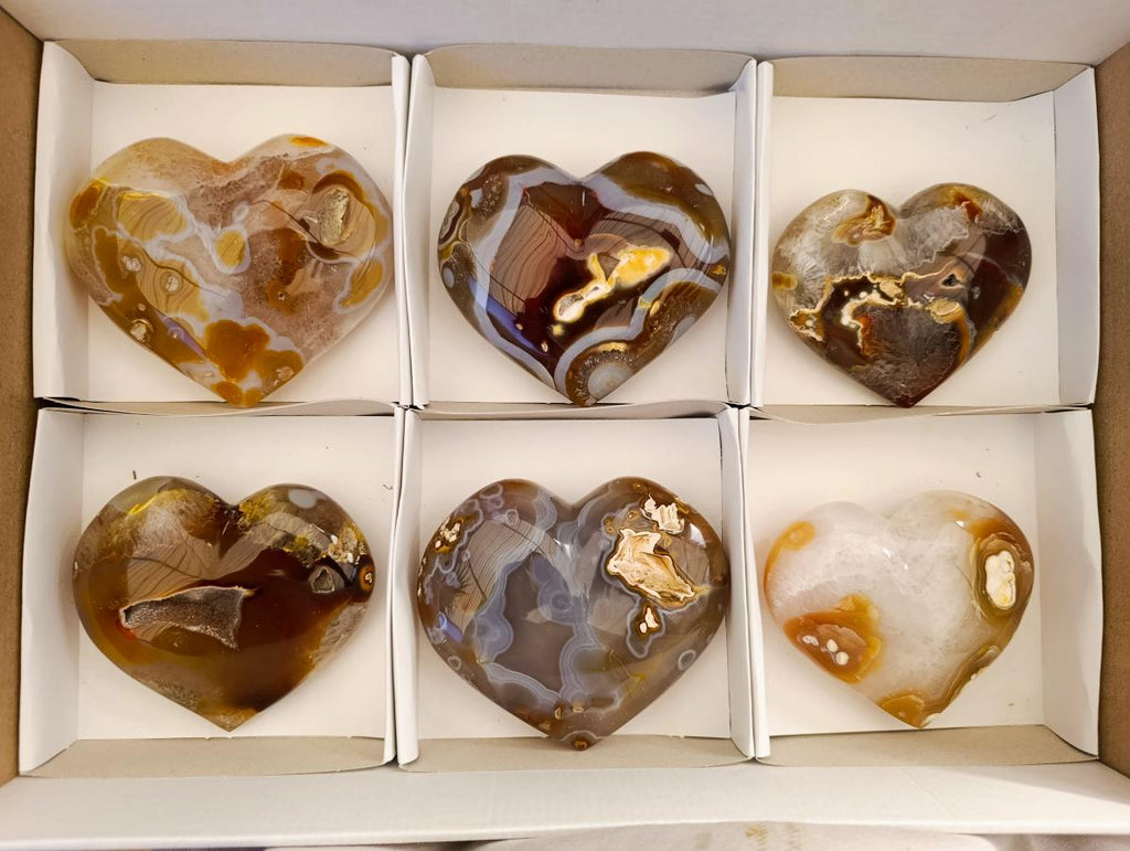 Polished Large Lemur Island Carnelian Agate Crystalline Hearts x 6 From Nosy Varika, Madagascar - Toprock Gemstones and Minerals 