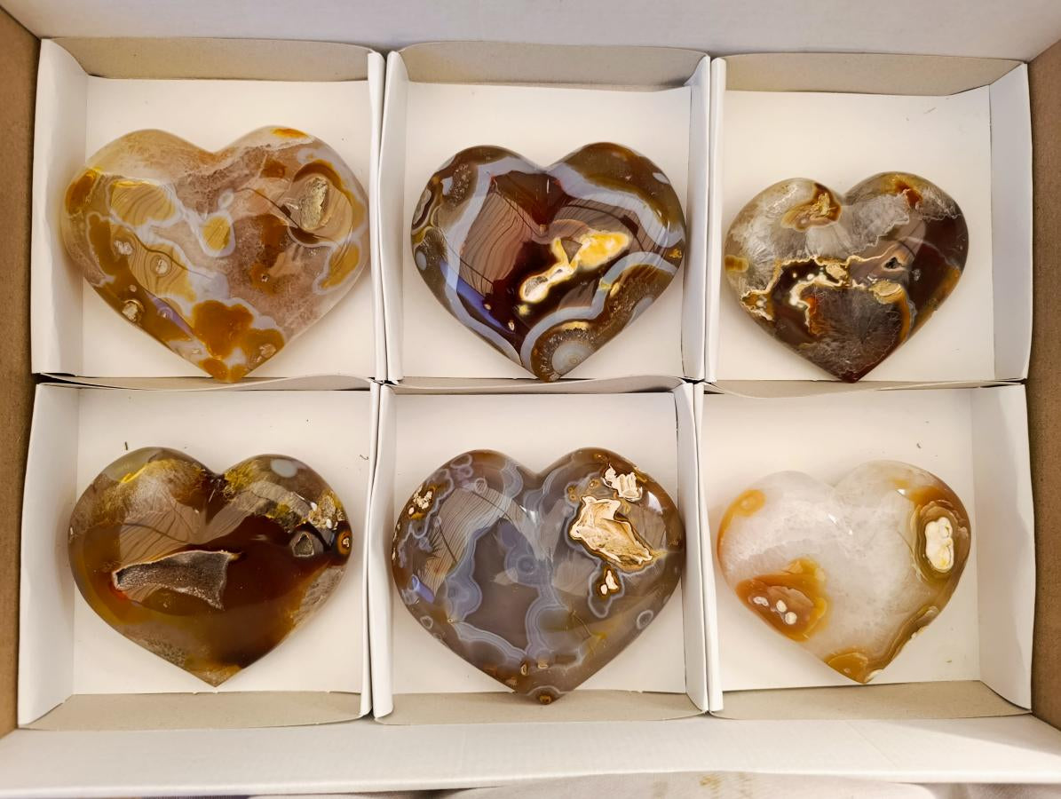 Polished Large Lemur Island Carnelian Agate Crystalline Hearts x 6 From Nosy Varika, Madagascar - Toprock Gemstones and Minerals 