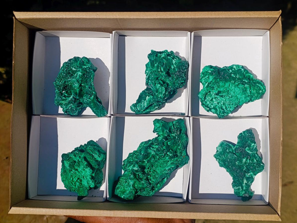 Natural Silky Malachite Specimens x 6 From Kasompe, Congo - Toprock Gemstones and Minerals 