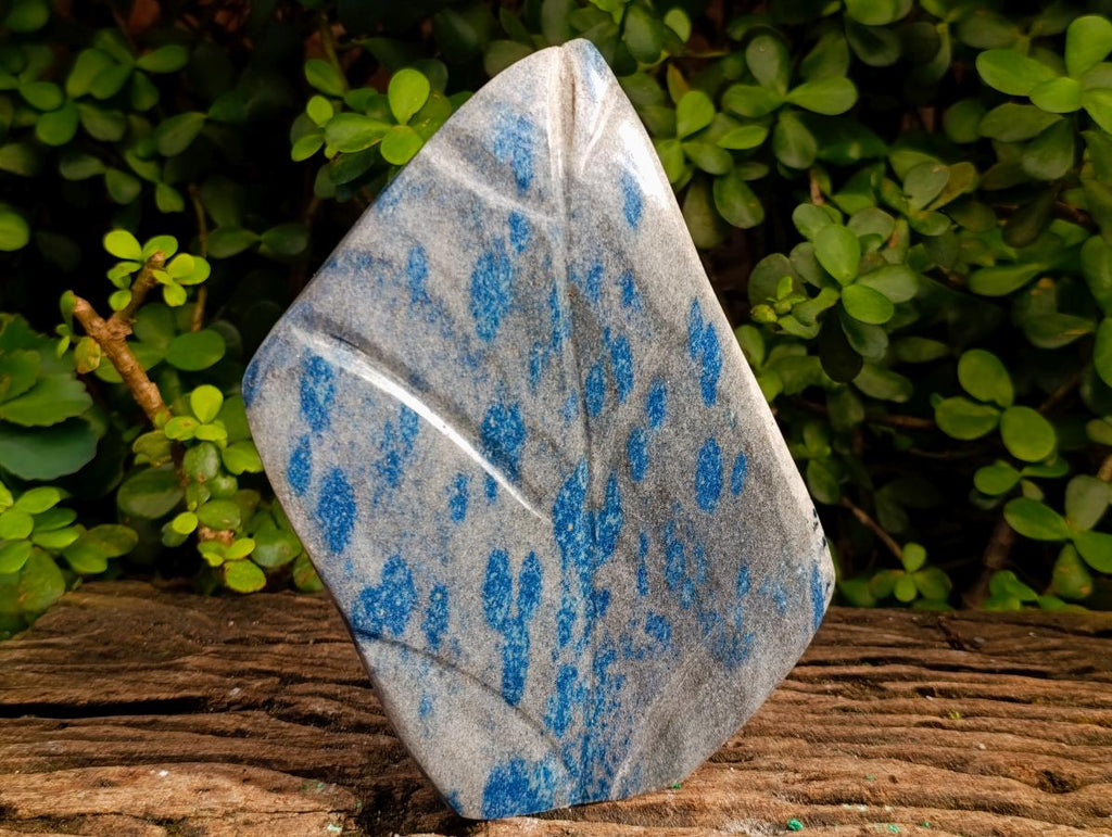 Polished Large Blue Spotted Spinel in Quartz Standing Display Leaf Sculptured Piece x 1 From Madagascar - Toprock Gemstones and Minerals 