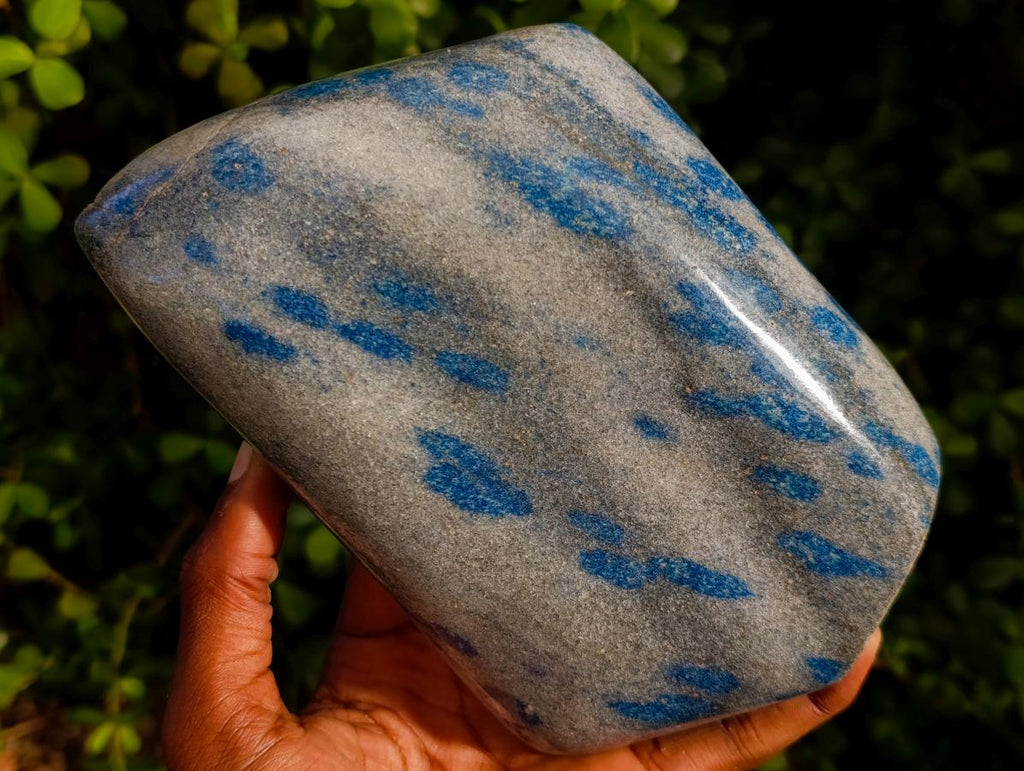Polished Large Blue Spotted Spinel in Quartz Standing Display Leaf Sculptured Piece x 1 From Madagascar - Toprock Gemstones and Minerals 