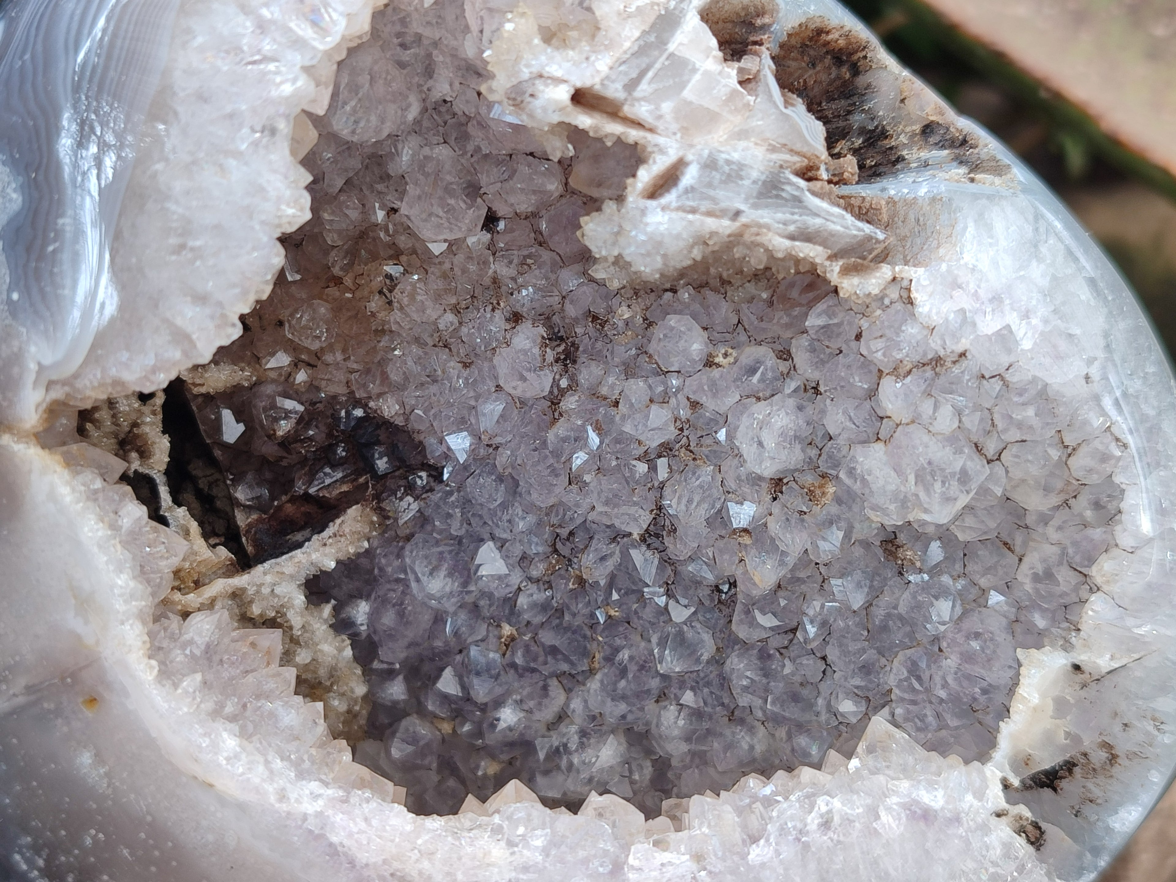Polished One Side Banded Agates with Crystalline Geodes x 4 From Maintirano, Madagascar - Toprock Gemstones and Minerals 