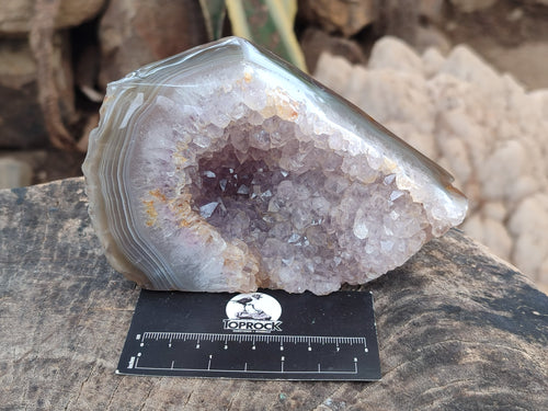 Polished One Side Banded Agates with Crystalline Geodes x 4 From Maintirano, Madagascar - Toprock Gemstones and Minerals 