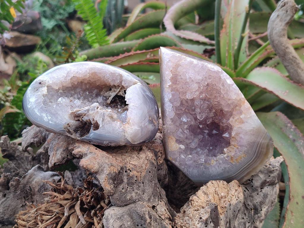 Polished One Side Banded Agates with Crystalline Geodes x 4 From Maintirano, Madagascar - Toprock Gemstones and Minerals 