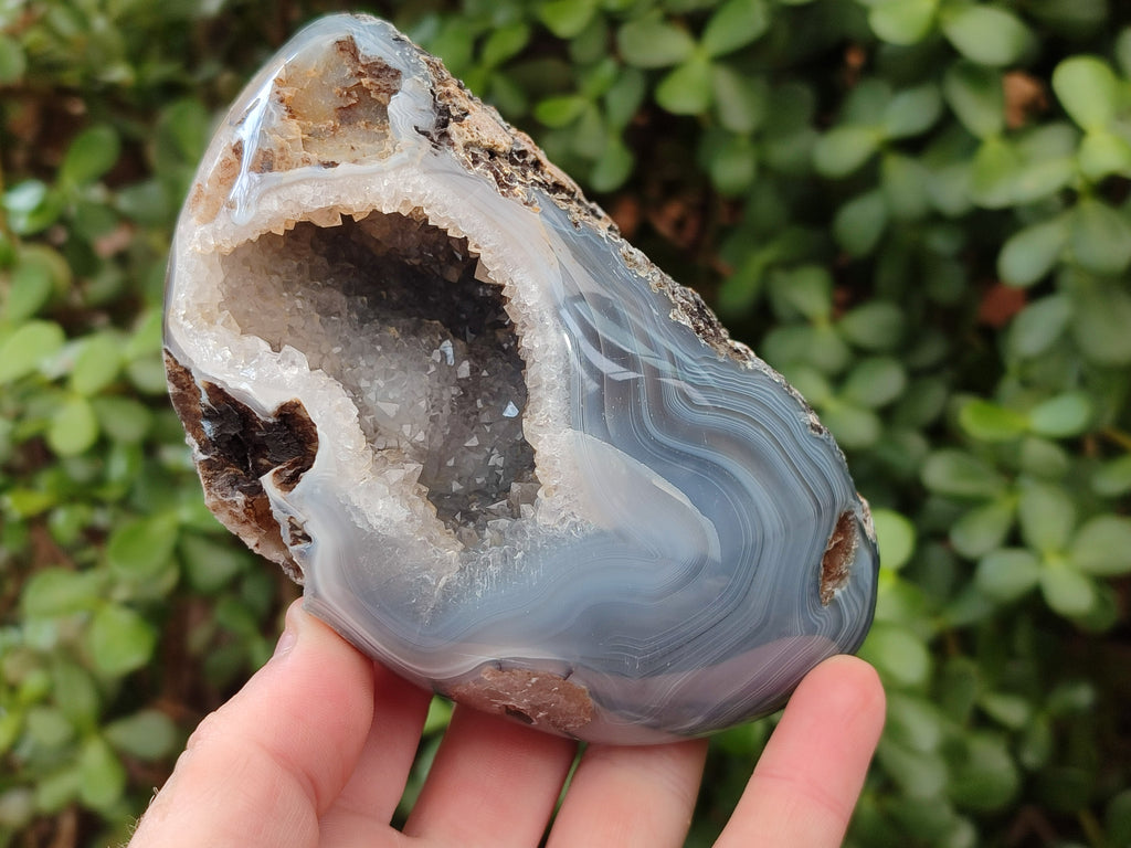 Polished One Side Banded Agates with Crystalline Geodes x 4 From Maintirano, Madagascar - Toprock Gemstones and Minerals 