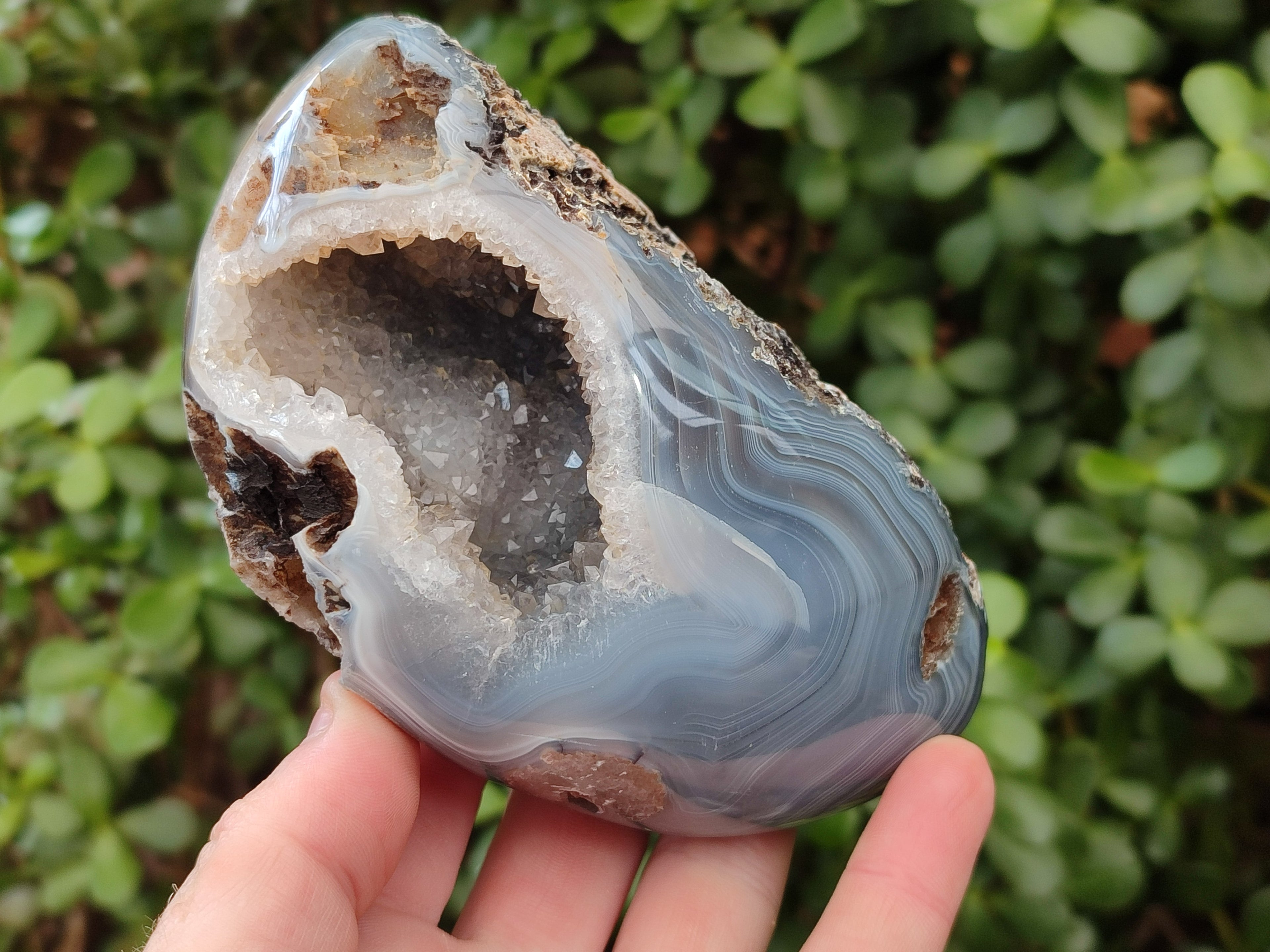 Polished One Side Banded Agates with Crystalline Geodes x 4 From Maintirano, Madagascar - Toprock Gemstones and Minerals 