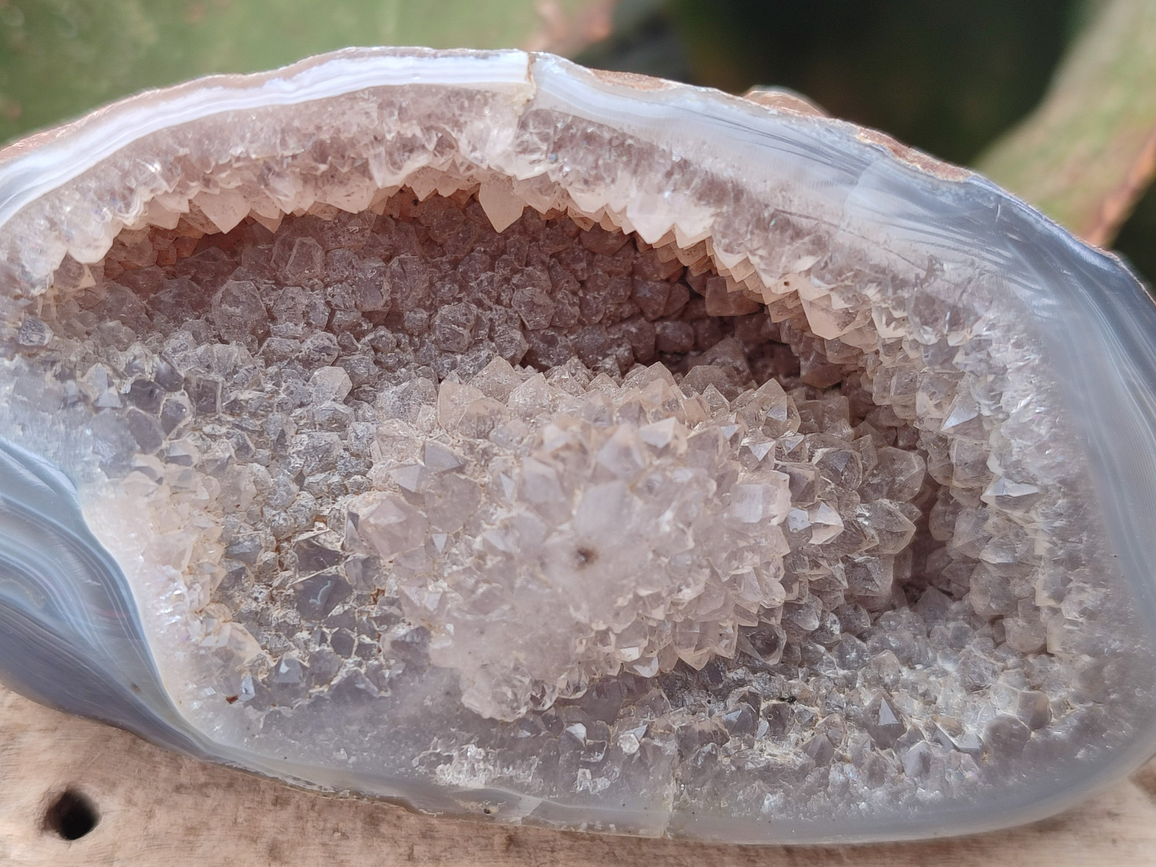 Polished One Side Banded Agates with Crystalline Geodes x 4 From Maintirano, Madagascar - Toprock Gemstones and Minerals 
