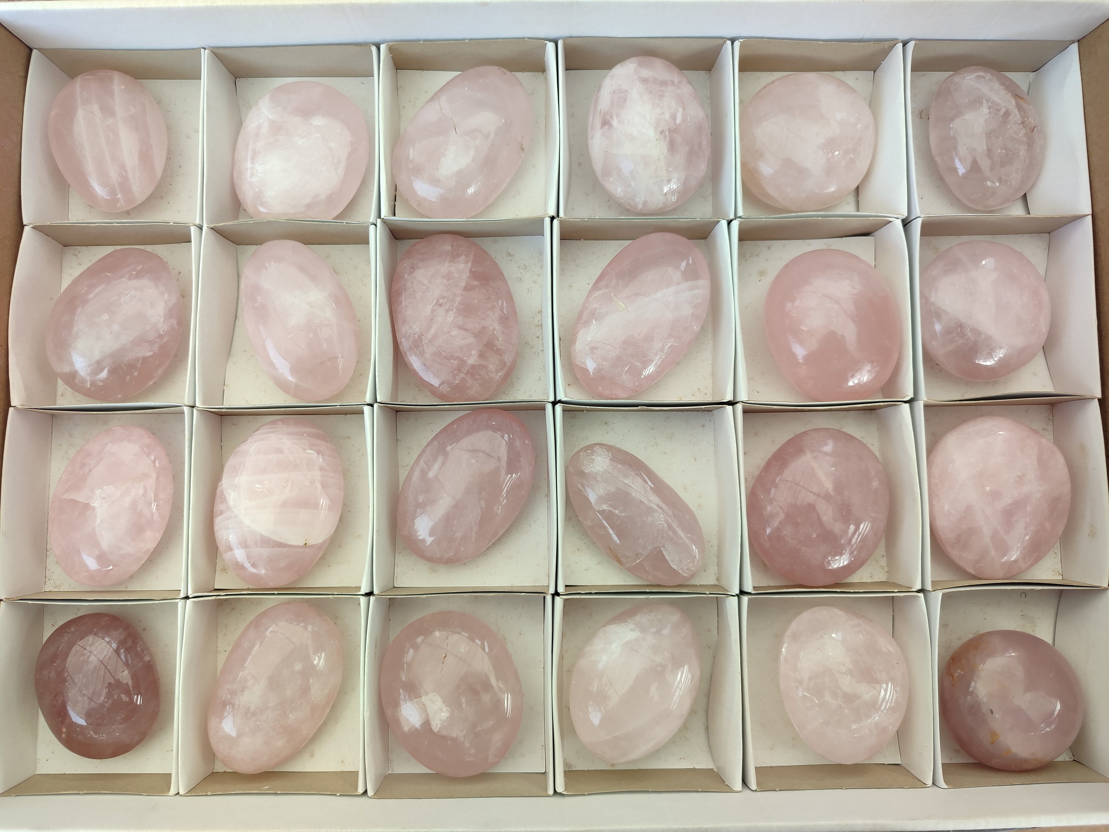 Polished Gemmy Rose Quartz Palm Stones x 24 From Madagascar - Toprock Gemstones and Minerals 