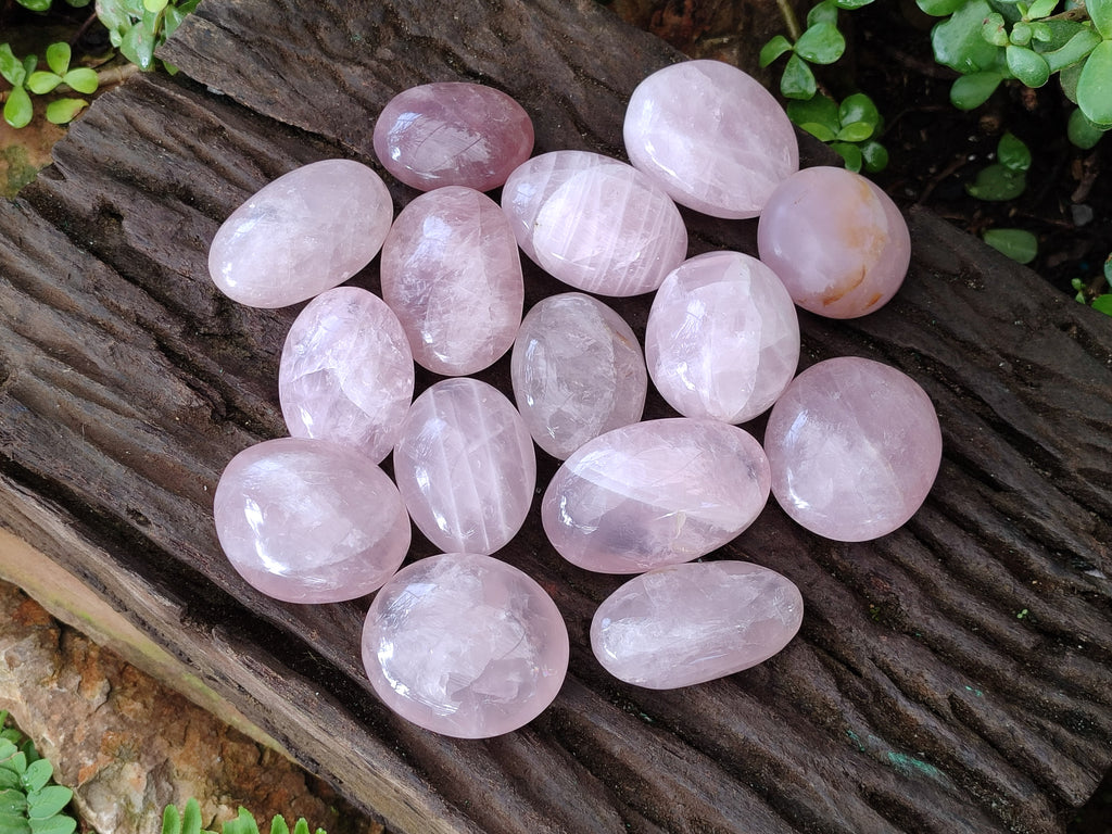 Polished Gemmy Rose Quartz Palm Stones x 24 From Madagascar - Toprock Gemstones and Minerals 