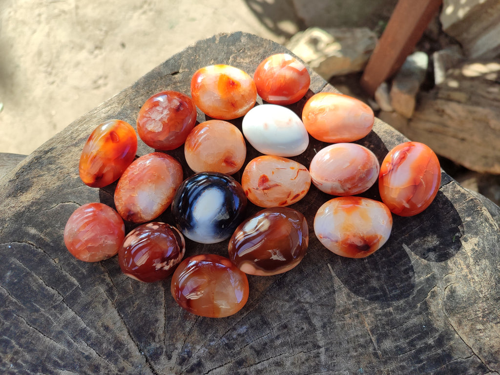 Polished Carnelian Agate Gemstone Galets x 35 From Madagascar - Toprock Gemstones and Minerals 