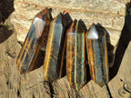 Polished Double Terminated Golden Tigers Eye Crystals x 4 From Prieska, South Africa - Toprock Gemstones and Minerals 