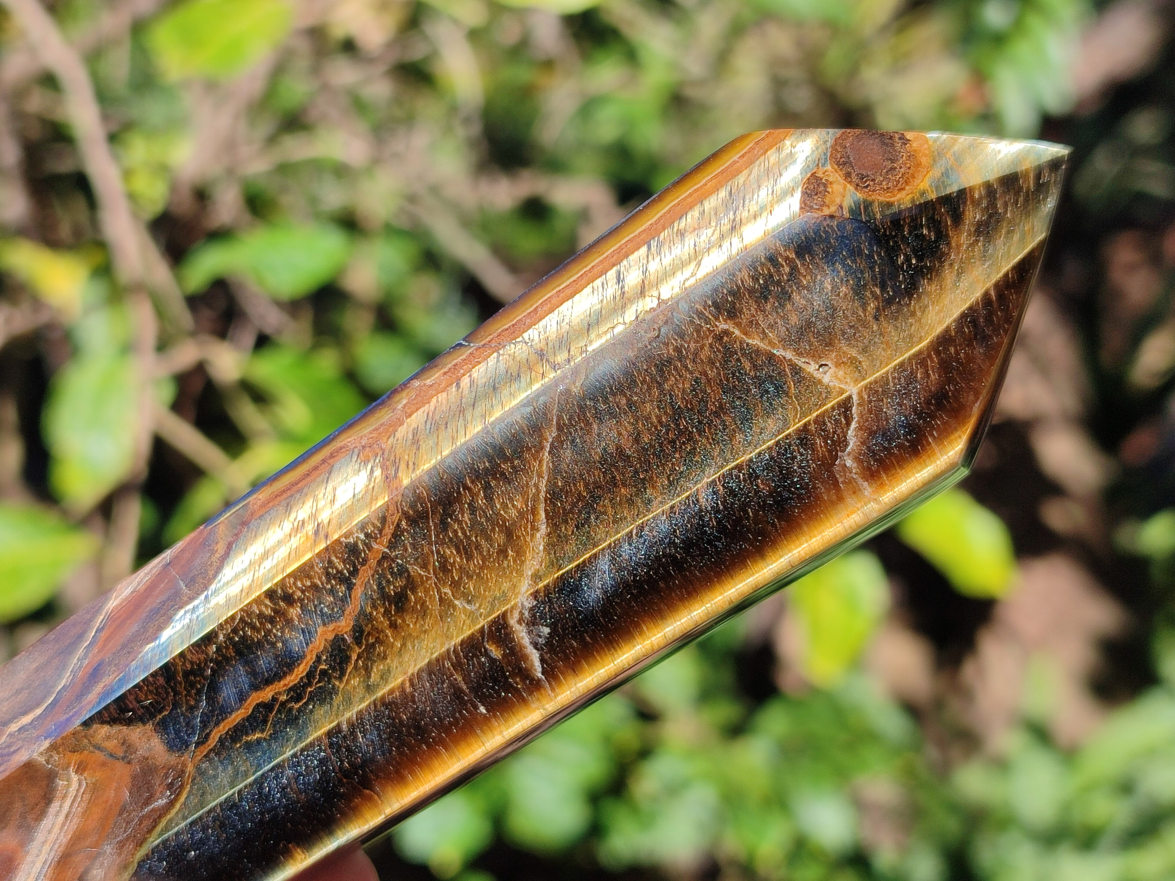 Polished Double Terminated Golden Tigers Eye Crystals x 4 From Prieska, South Africa - Toprock Gemstones and Minerals 
