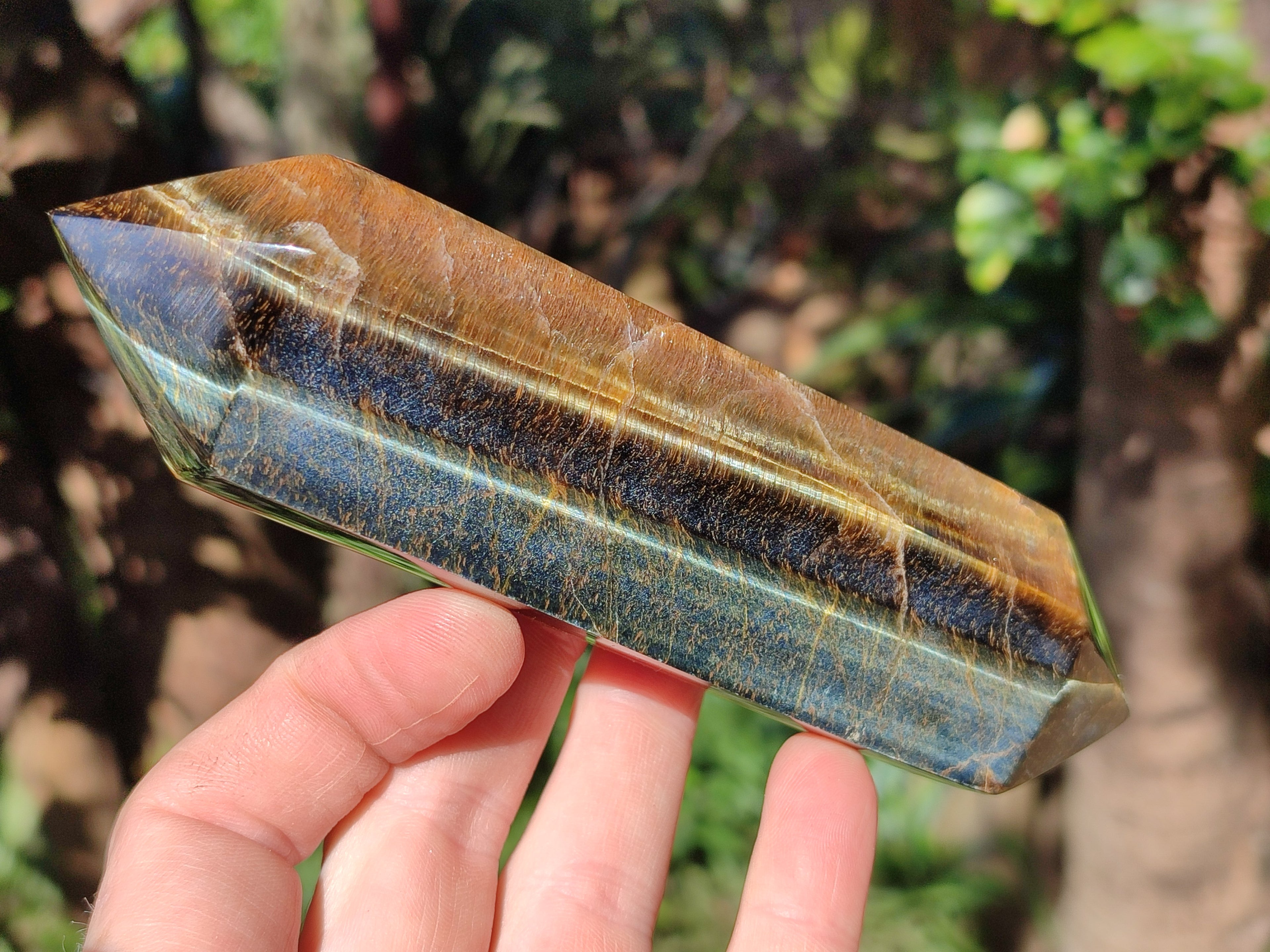 Polished Double Terminated Golden Tigers Eye Crystals x 4 From Prieska, South Africa - Toprock Gemstones and Minerals 