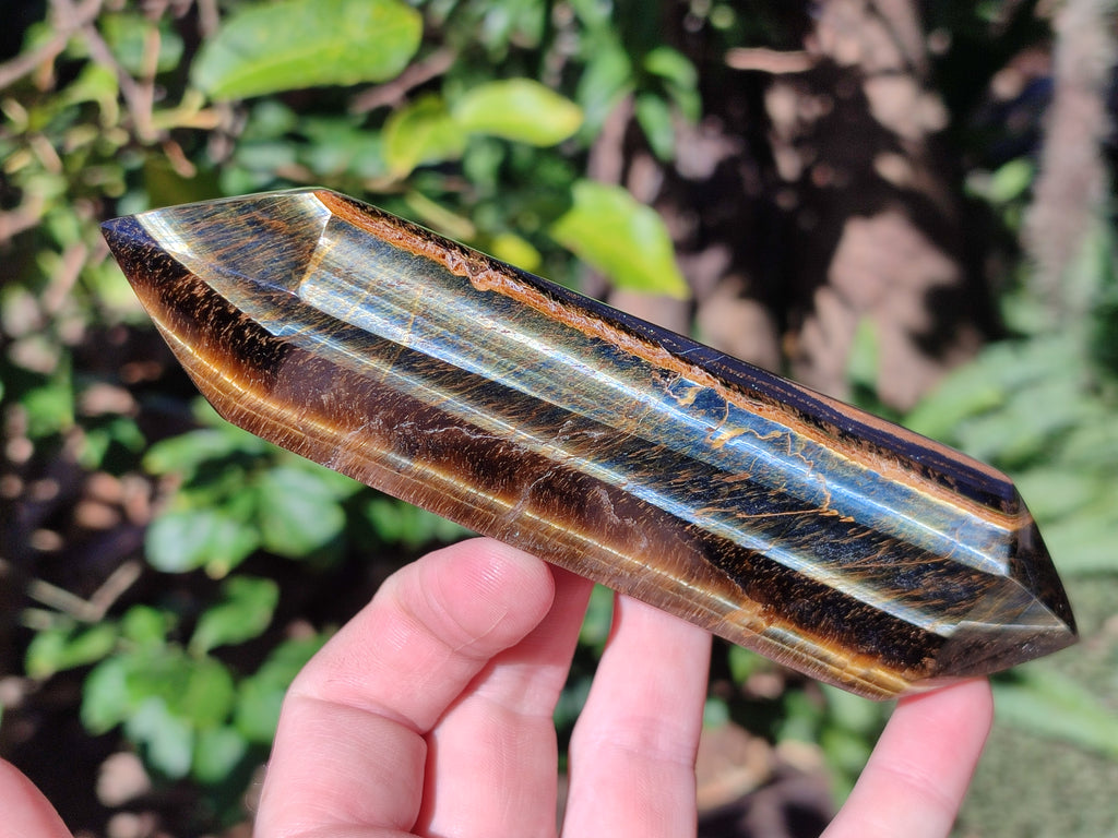 Polished Double Terminated Golden Tigers Eye Crystals x 4 From Prieska, South Africa - Toprock Gemstones and Minerals 