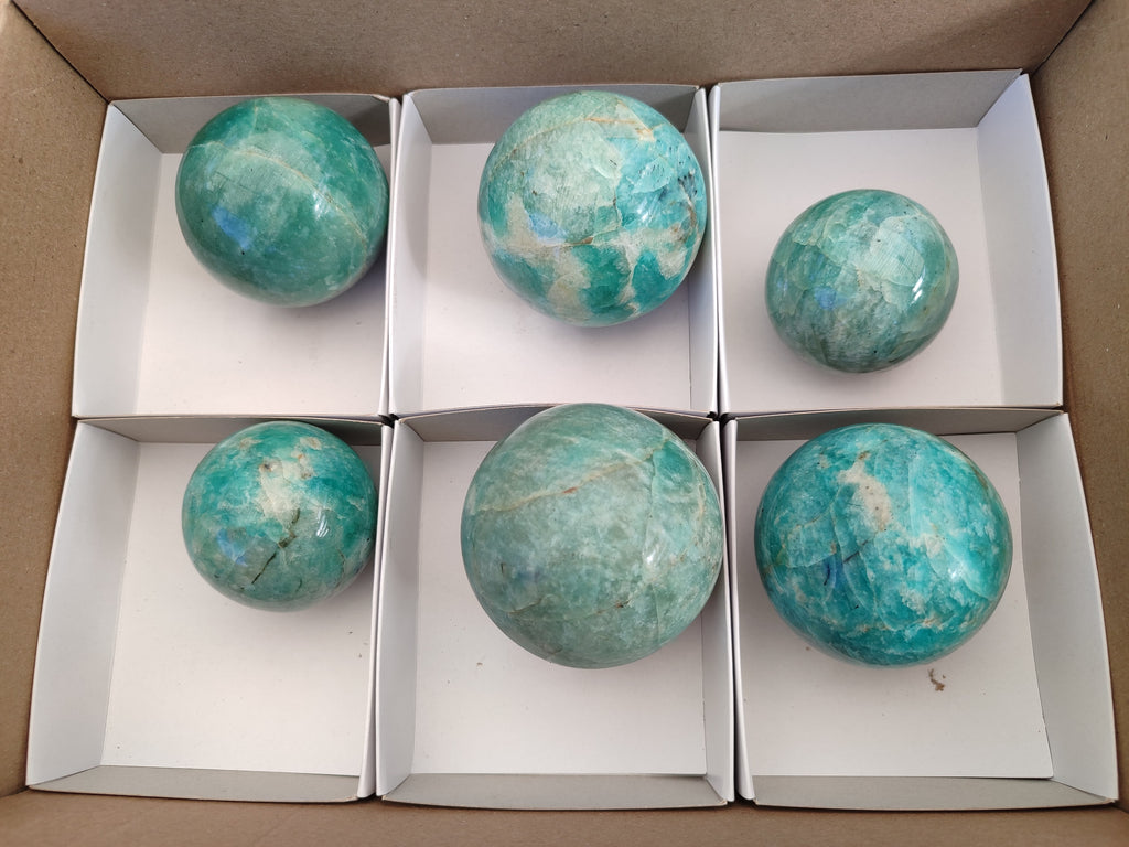 Polished Amazonite Spheres x 6 From Madagascar - Toprock Gemstones and Minerals 