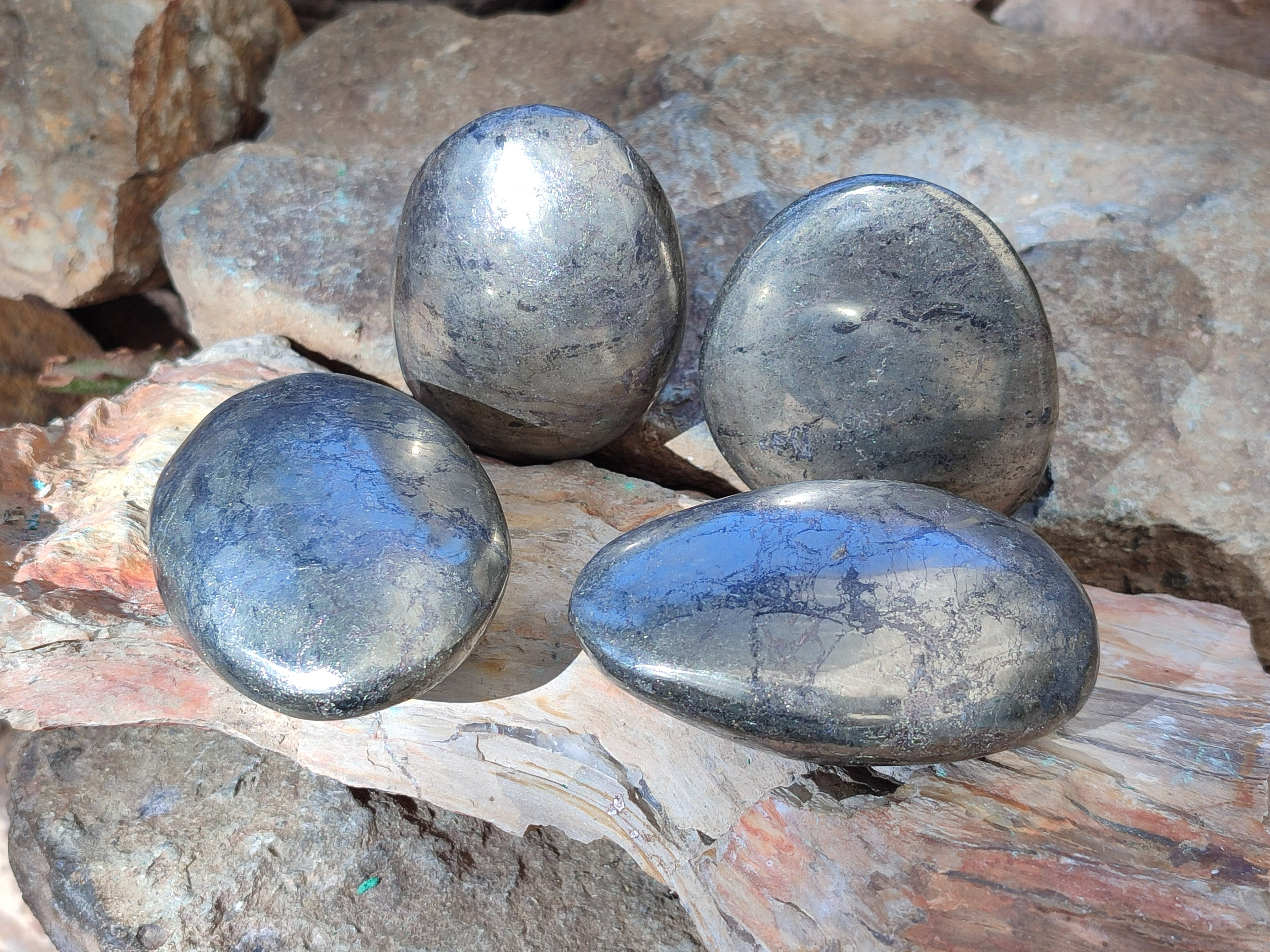 Polished Basalt Pharaoh Stone Galets x 4 From Iron Duke Mine, Zimbabwe - Toprock Gemstones and Minerals 
