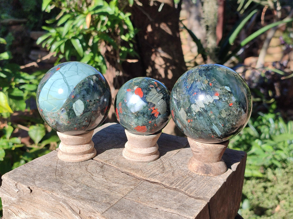 Polished Bloodstone Spheres x 3 From Swaziland - Toprock Gemstones and Minerals 